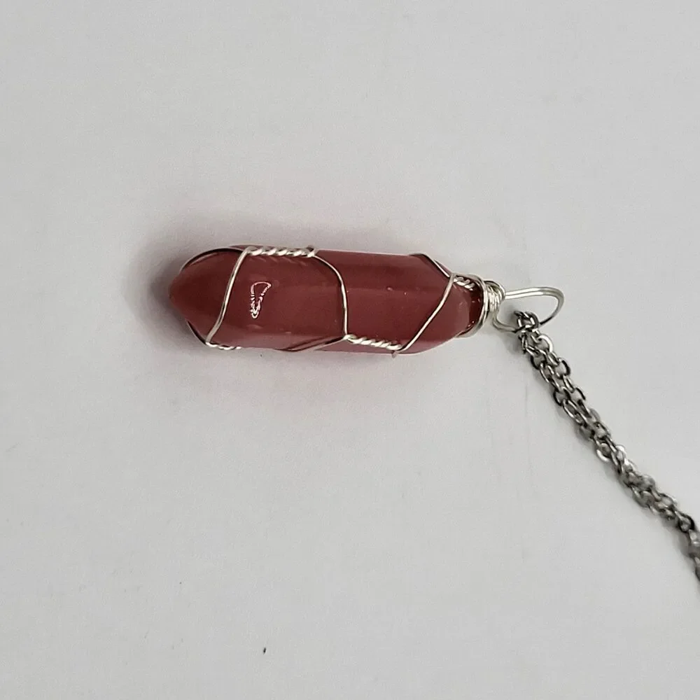 Bohemian Pink Crystal Wire Wrapped Necklace 20in